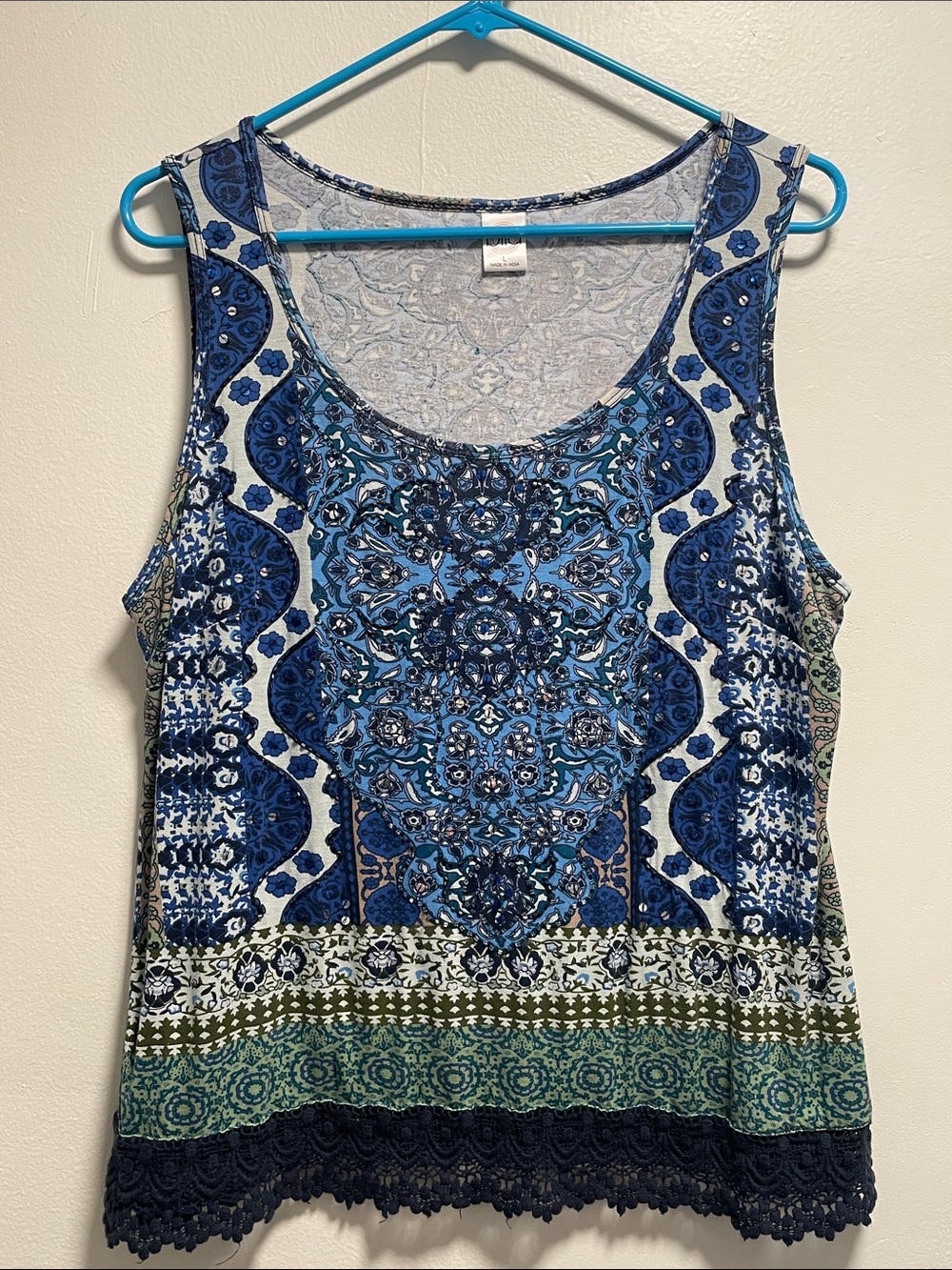 Fairy boho beaded, sequin, and lace tank top in large